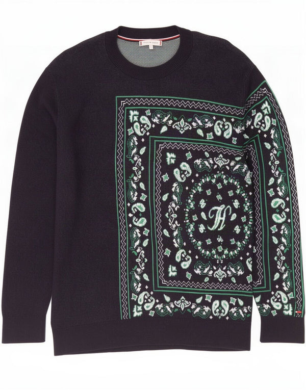 Tommy Hilfiger Suéter tipo jersey con cuello barco para hombre XS Azul marino Paisley Algodón