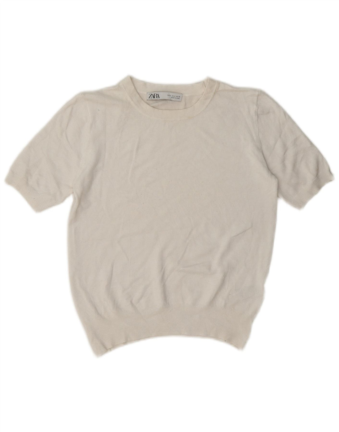 Zara Mujer Crop Top Manga Corta UK 10 Small Viscosa Blanca