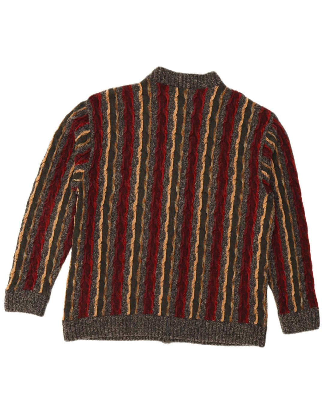 Vintage hombres Cardigan suéter grande gris rayas lana