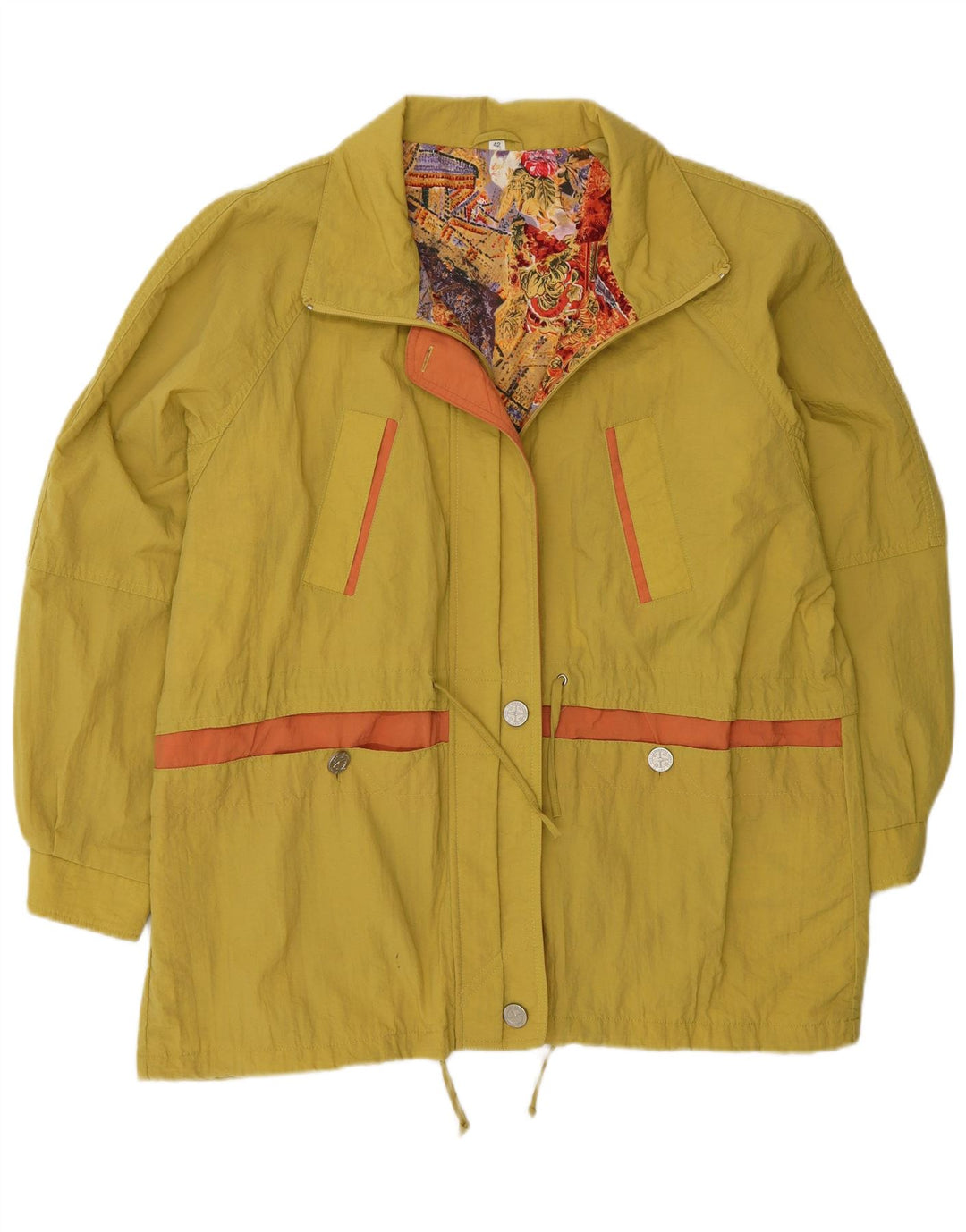 Vintage mujer chaqueta cortavientos de gran tamaño EU 42 poliamida amarilla grande