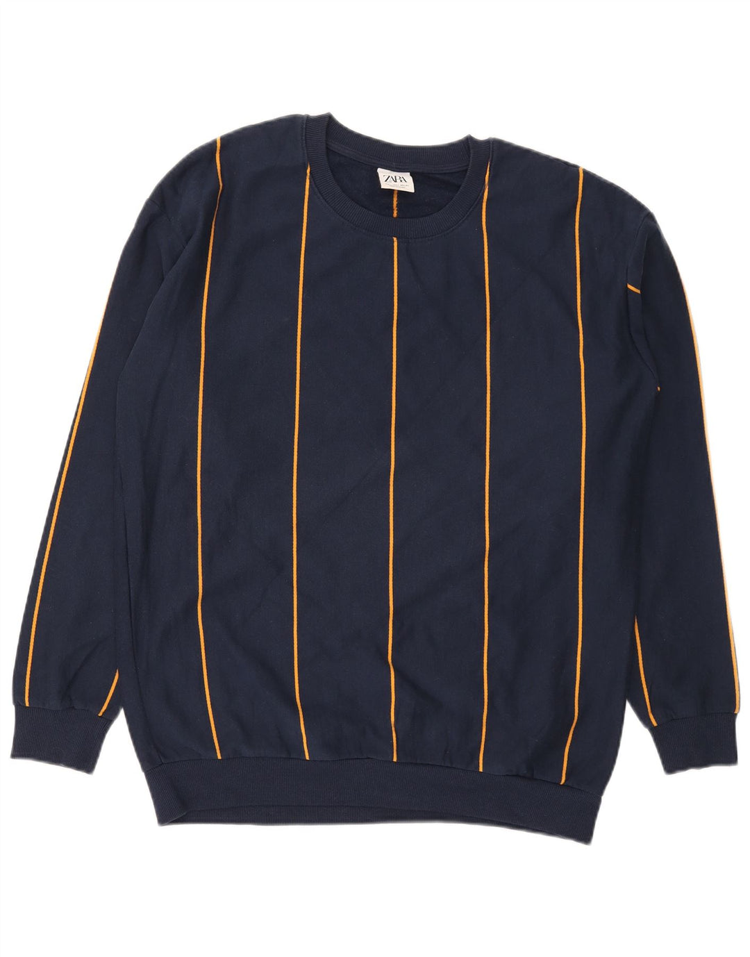 Zara Hombre Sudadera Jumper Large Azul Marino Rayas Algodón