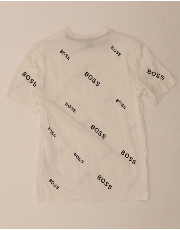 Hugo Boss Hombre Camiseta Gráfica Top Pequeño Algodón Blanco