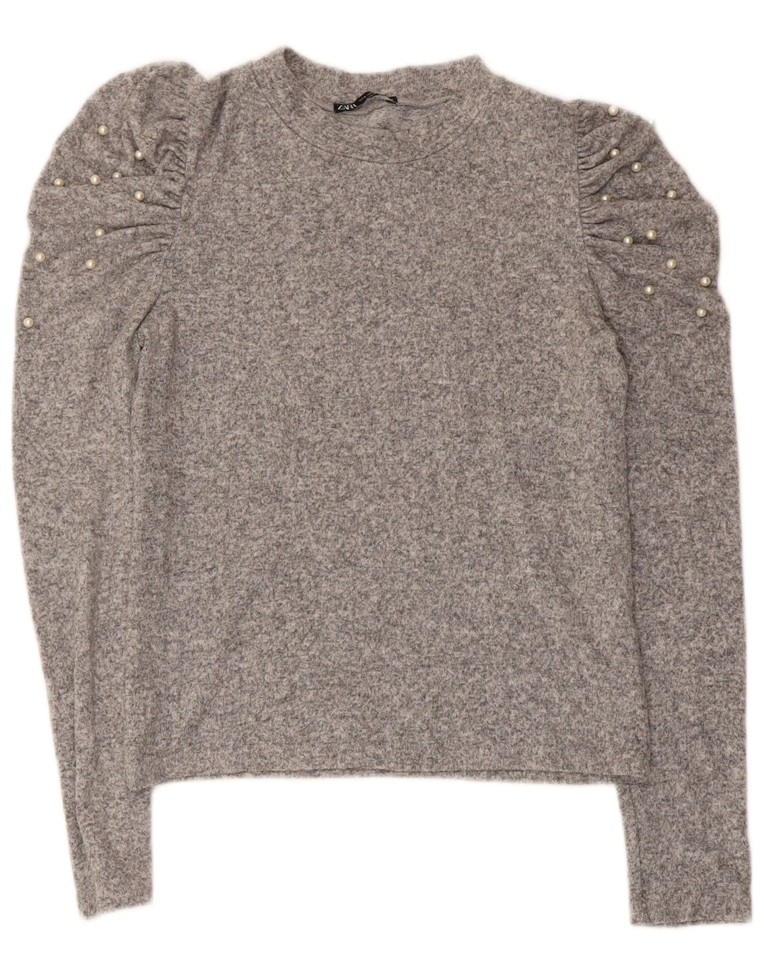 ZARA Mujer Blusa de manga larga Top UK 42 Gris medio moteado