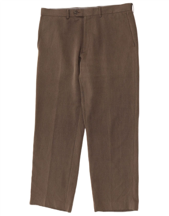 Marks & Spencer Pantalón de traje recto para hombre W34 L29 Marrón en espiga