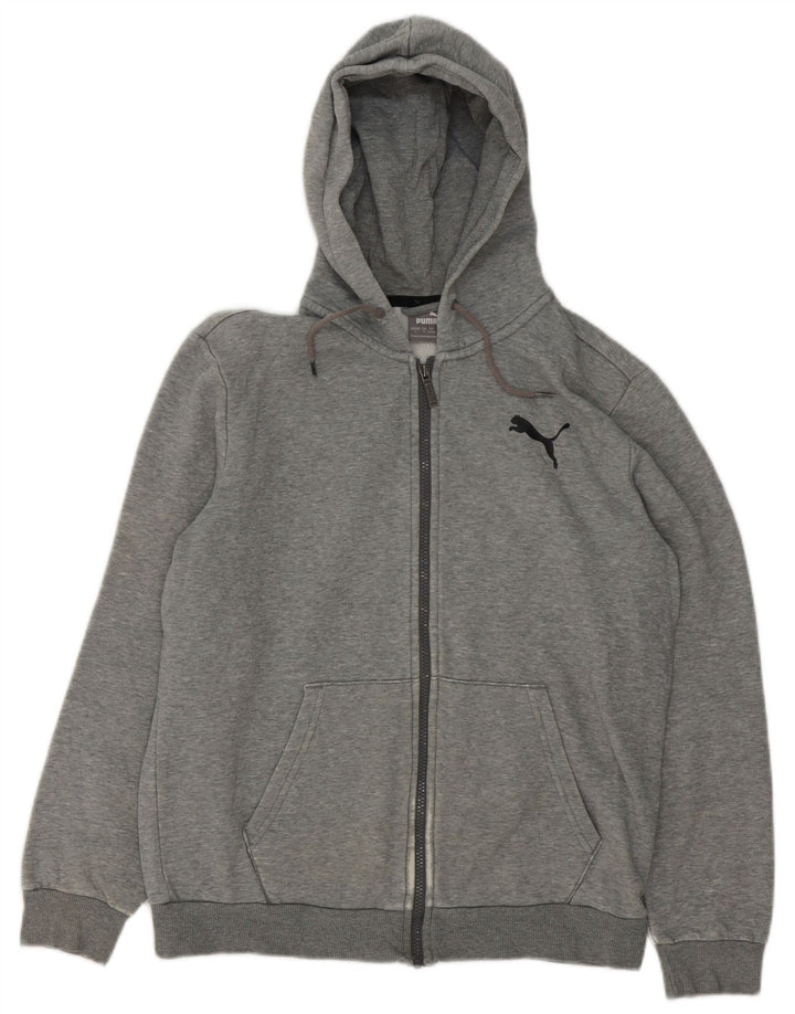 Puma Sudadera con capucha y cremallera para hombre, talla pequeña, gris moteado
