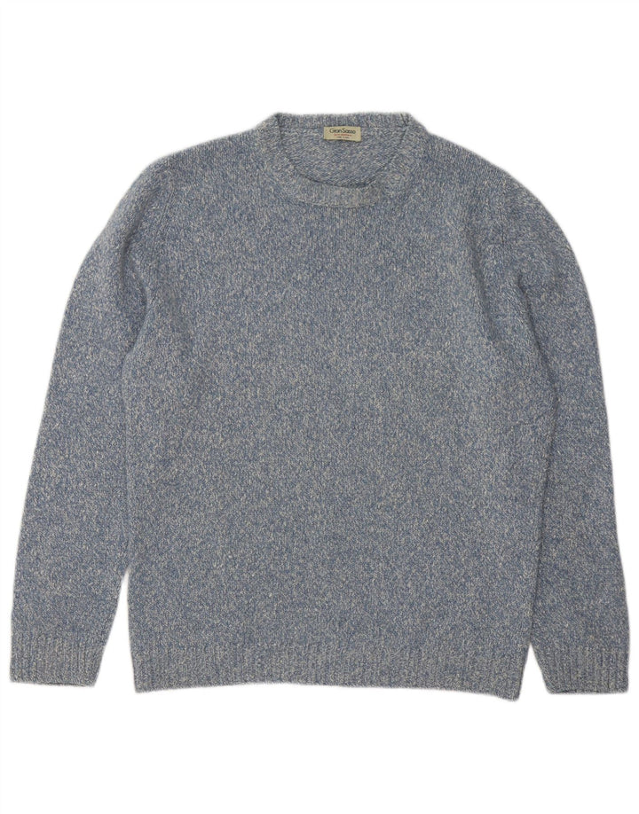 Gran Sasso Jersey de cuello redondo para hombre IT 48 Cachemira moteada azul medio