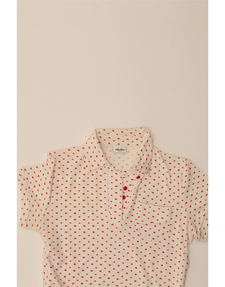 ELLESSE Womens Polo Shirt UK 12 Medium White Floral Vintage Ellesse and Second-Hand Ellesse from Messina Hembry 