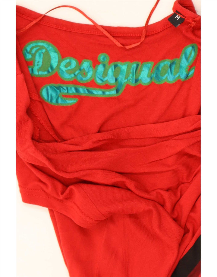 Desigual Mujer Blusa Gráfica Top UK 12 Medio Rojo Geométrico