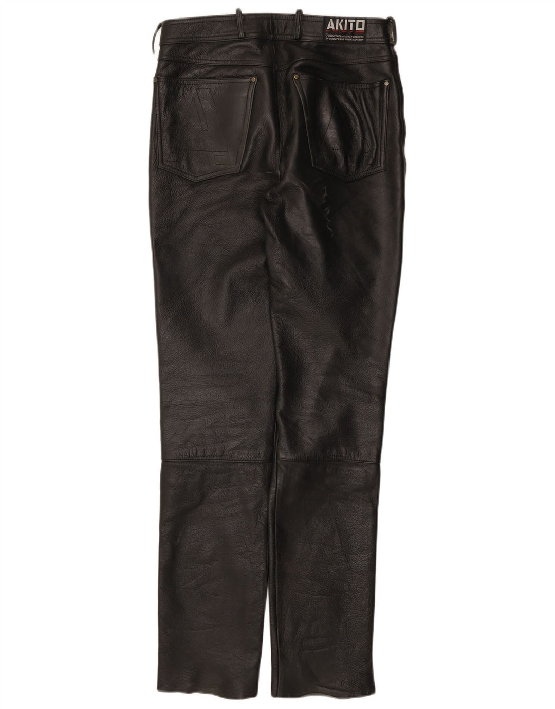 Akito Pantalones de cuero delgados para hombre W32 L34 Cuero negro