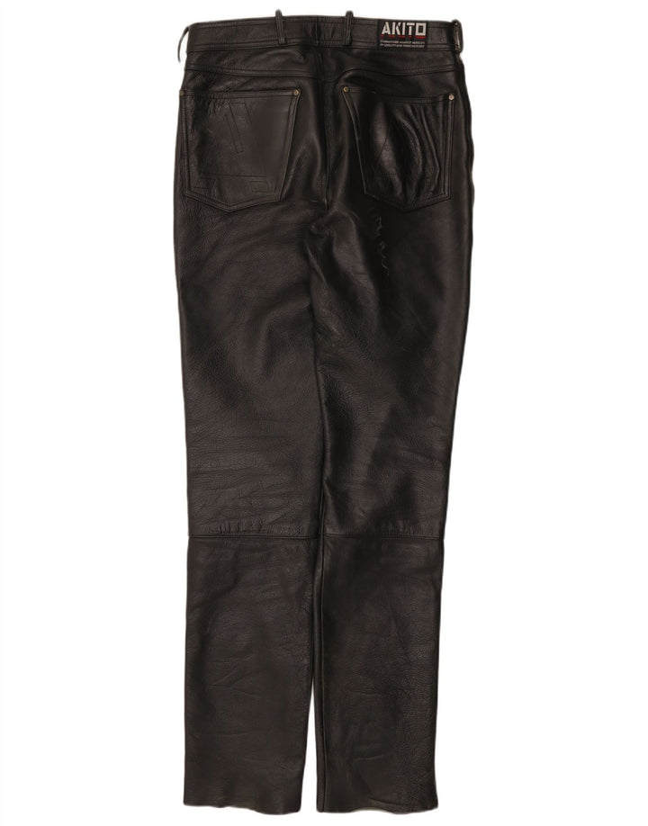 Akito Pantalones de cuero delgados para hombre W32 L34 Cuero negro