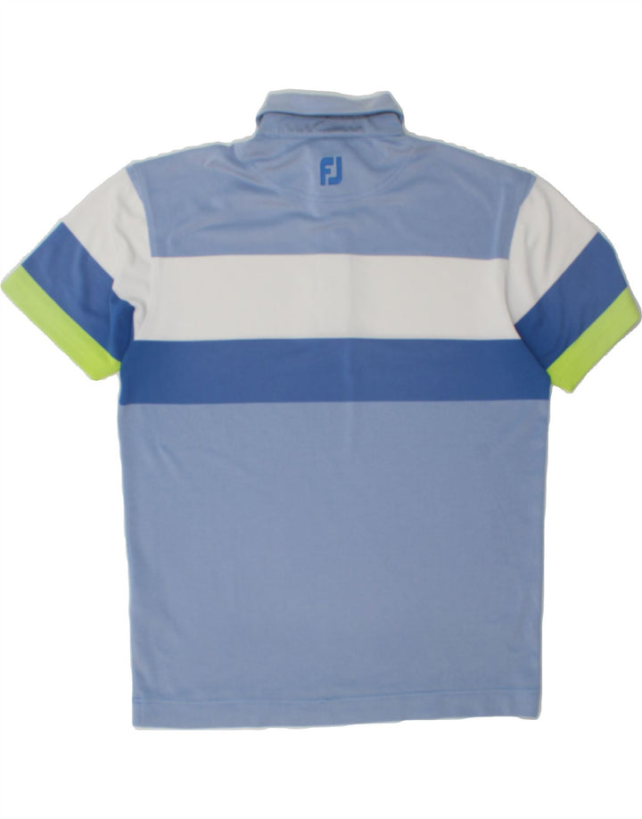 VINTAGE Mens Athletic Fit  Polo Shirt Medium Blue Striped Polyester Vintage Vintage and Second-Hand Vintage from Messina Hembry 