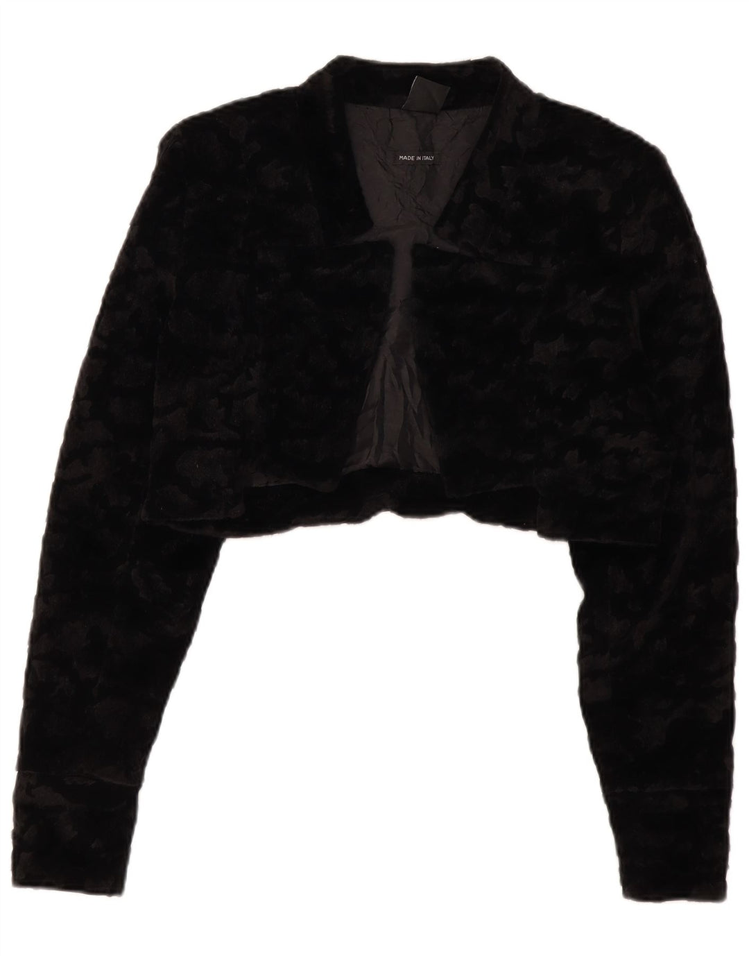 VINTAGE Chaqueta Bolero de piel sintética para mujer Reino Unido 14 Poliéster negro grande