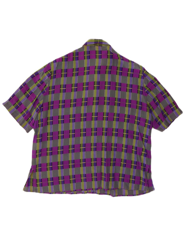 Vintage mujer camisa de manga corta blusa Reino Unido 14 cuadros multicolores grandes