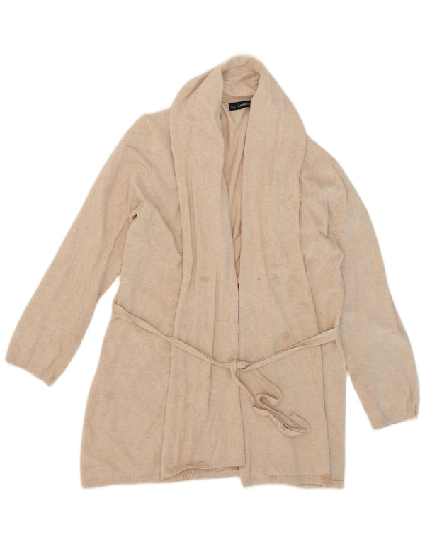 Zara Mujer Jersey Cárdigan Abierto Largo UK 40 XL Viscosa Beige