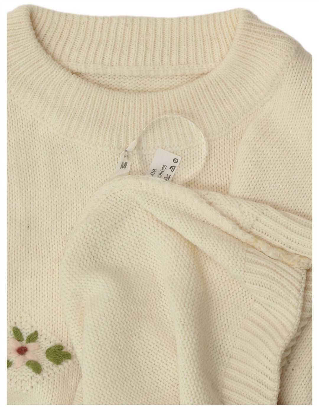 Vintage mujer cuello redondo jersey suéter Reino Unido 14 medio de lana blanca