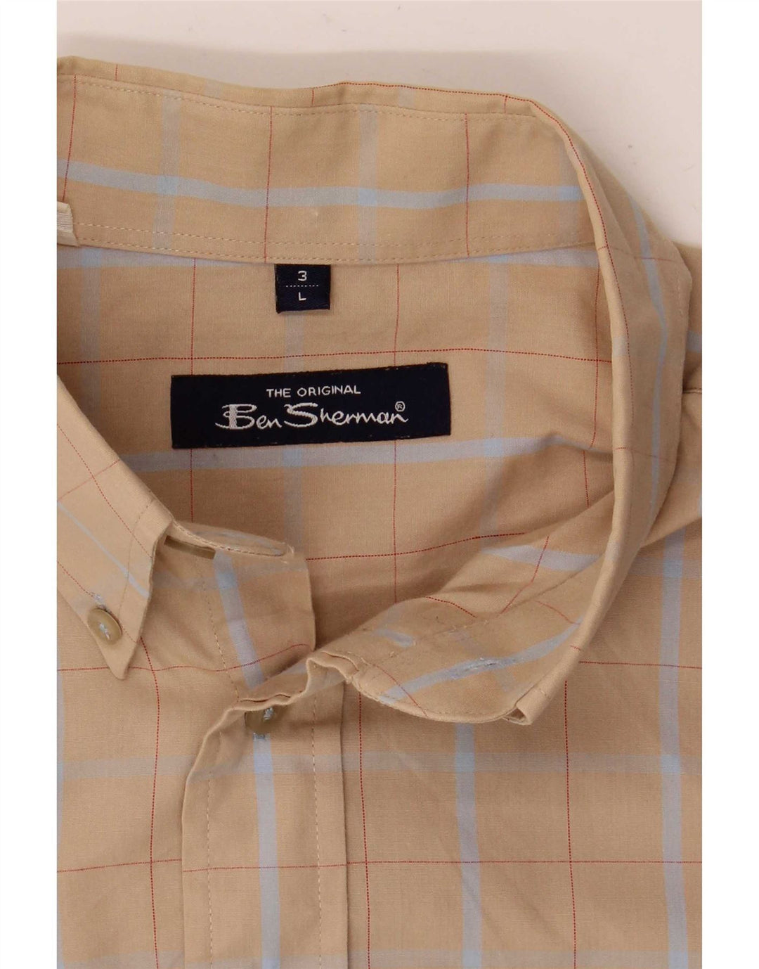 Ben Sherman Camisa de manga corta para hombre con cuadros beige grandes