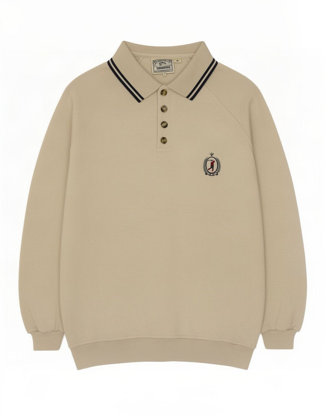Vintage hombres polo cuello sudadera jumper medio beige algodón