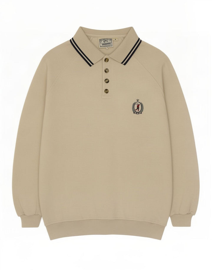 Vintage hombres polo cuello sudadera jumper medio beige algodón