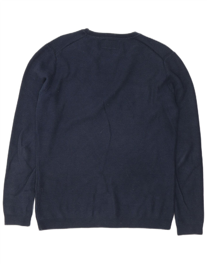 Superdry Jersey con cuello redondo para hombre, talla pequeña, algodón azul marino