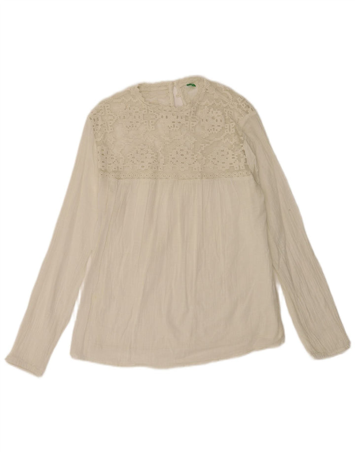 Benetton Blusa Extragrande De Manga Larga para Mujer UK 40 Small Algodón Blanco