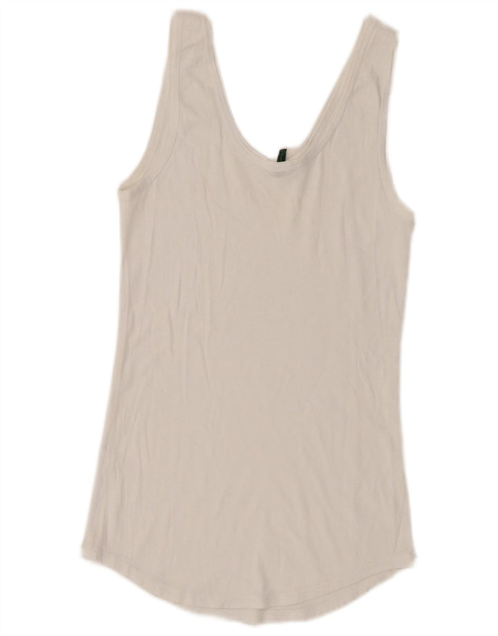 Benetton Top Sin Mangas Con Estampado De Mujer UK 6 XS Blanco