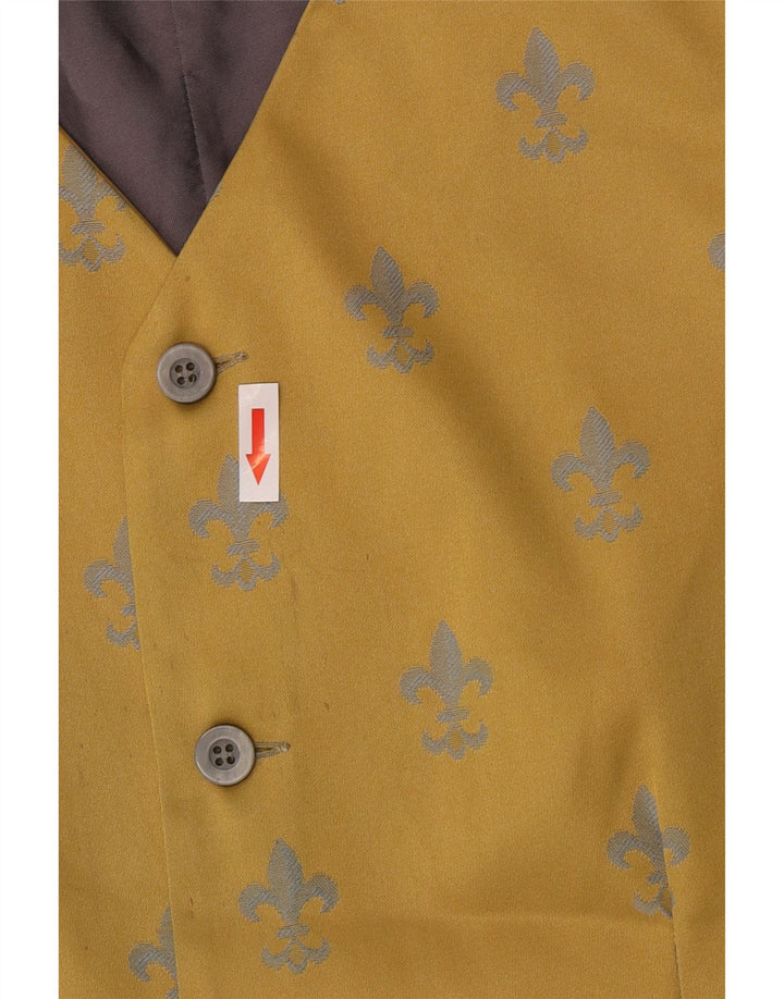 Vintage hombres patrón abstracto chaleco medio amarillo Ikat