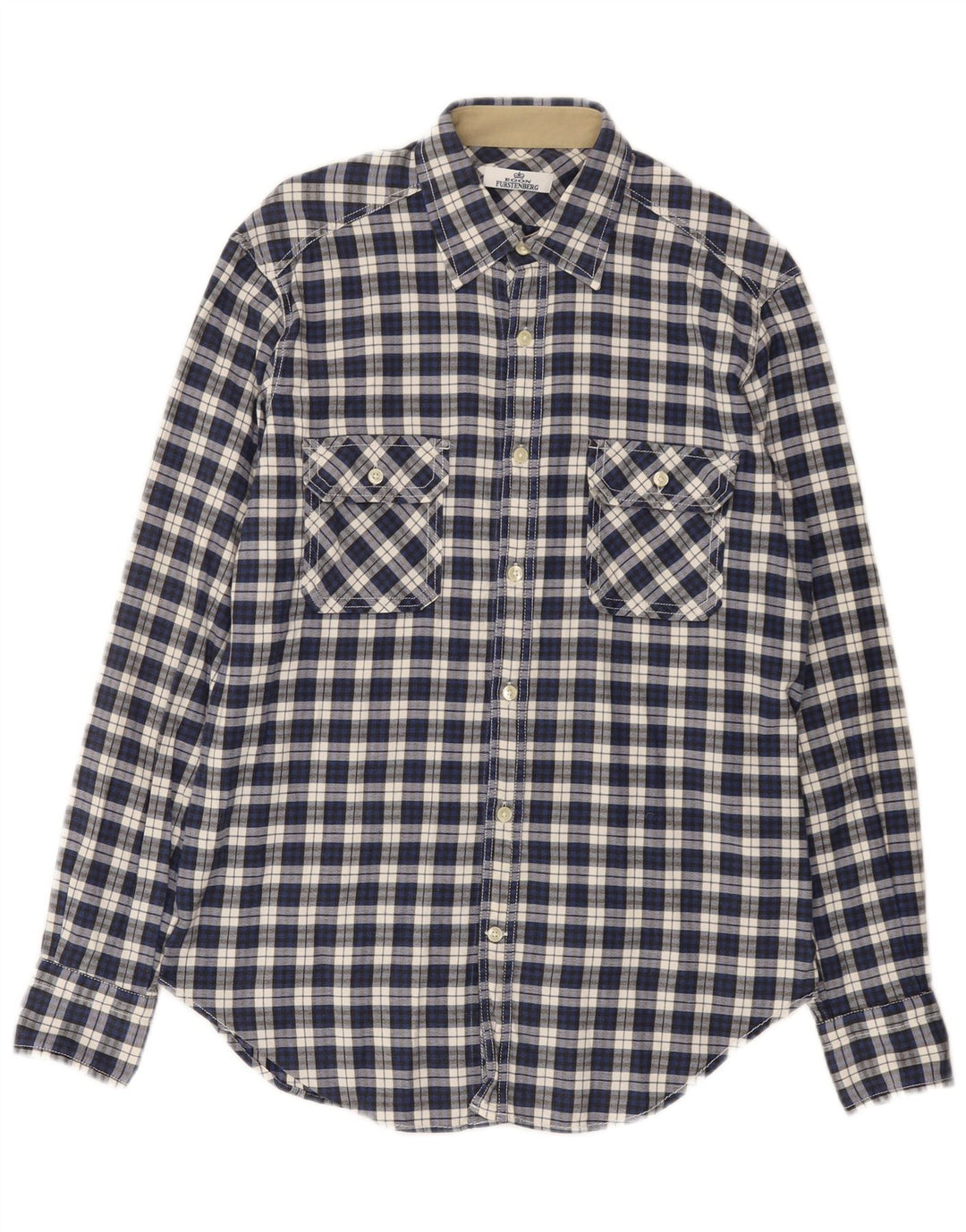 Egon Furstenberg Camisa de franela para hombre Talla 40 15 3/4 Cuadros azul mediano