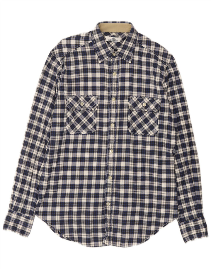 Egon Furstenberg Camisa de franela para hombre Talla 40 15 3/4 Cuadros azul mediano