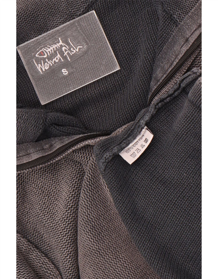 WEIRD FISH Sudadera con cuello con cremallera para hombre, jersey pequeño de algodón gris con bloques de color
