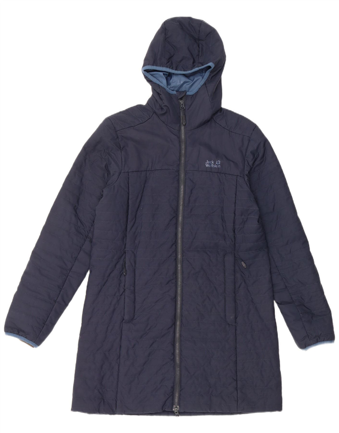 Jack Wolfskin Abrigo acolchado con capucha para mujer UK 12 Medio Azul marino Poliéster