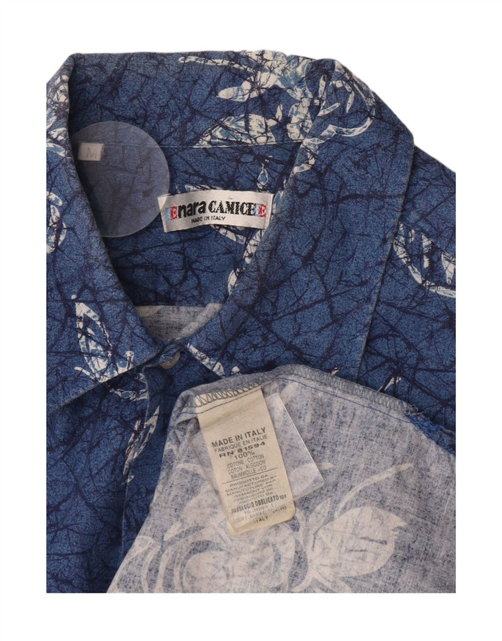 Naracamicee Camisa de manga corta para hombre Algodón floral azul medio