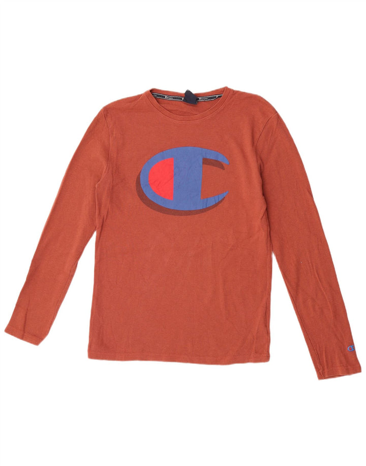 CHAMPION Top gráfico para hombre de manga larga de algodón marrón grande