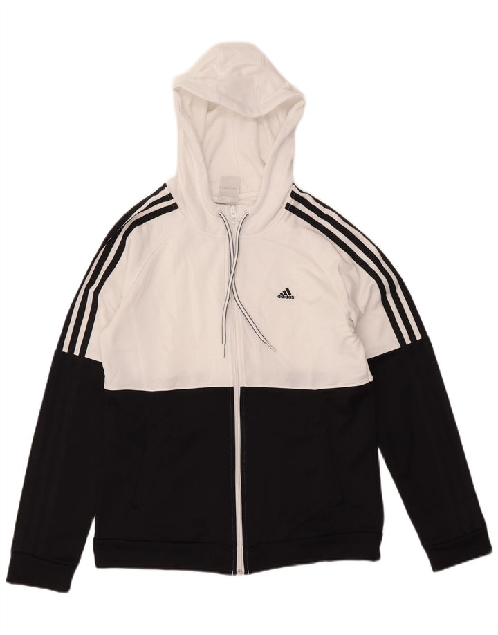 ADIDAS Sudadera con capucha y cremallera para mujer Reino Unido 12/14 Mediano Blanco Colorblock