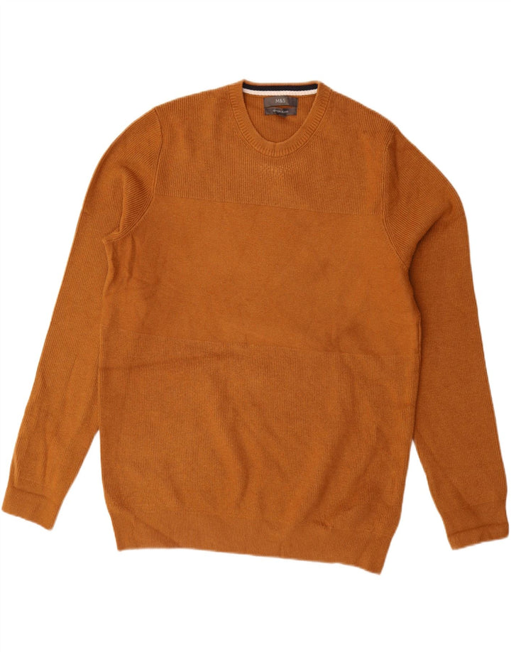 MARKS & SPENCER Suéter tipo jersey con cuello redondo para hombre Poliéster marrón grande