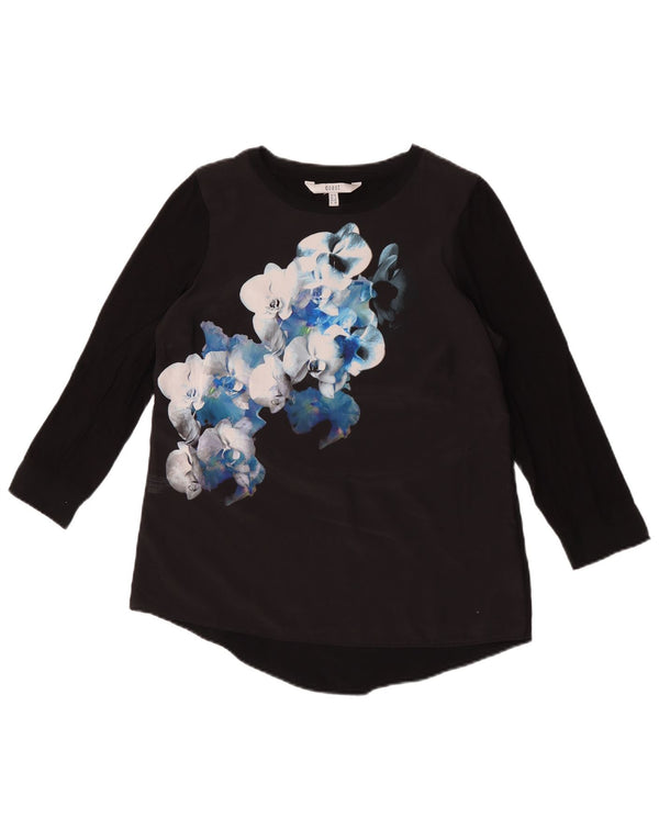 Coast Top gráfico para mujer manga 3/4 UK 40 Small Viscosa floral negra