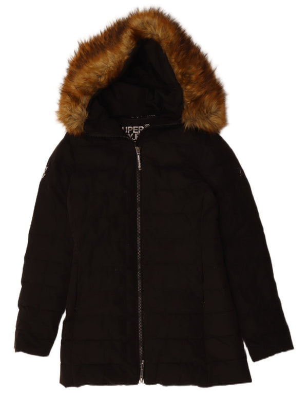 Superdry Chaqueta Acolchada Con Capucha Para Mujer UK 8 Small Poliéster Negro