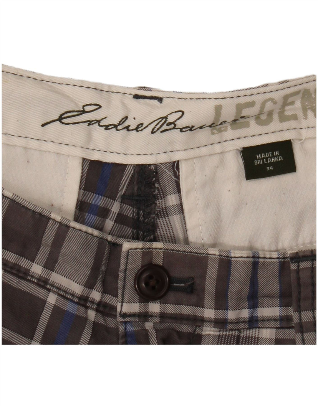 EDDIE BAUER Pantalones cortos chinos para hombre W34 Large Grey Check