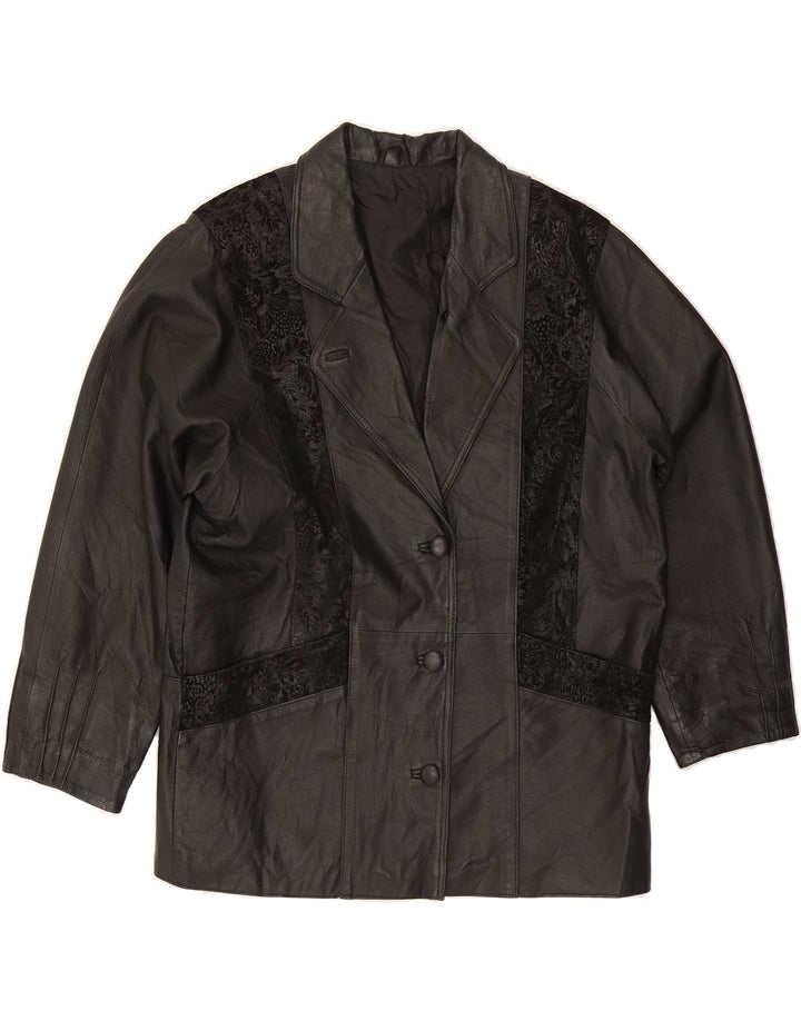 VINTAGE Womens Leather Jacket UK 16 Large Black Floral Vintage Vintage and Second-Hand Vintage from Messina Hembry 