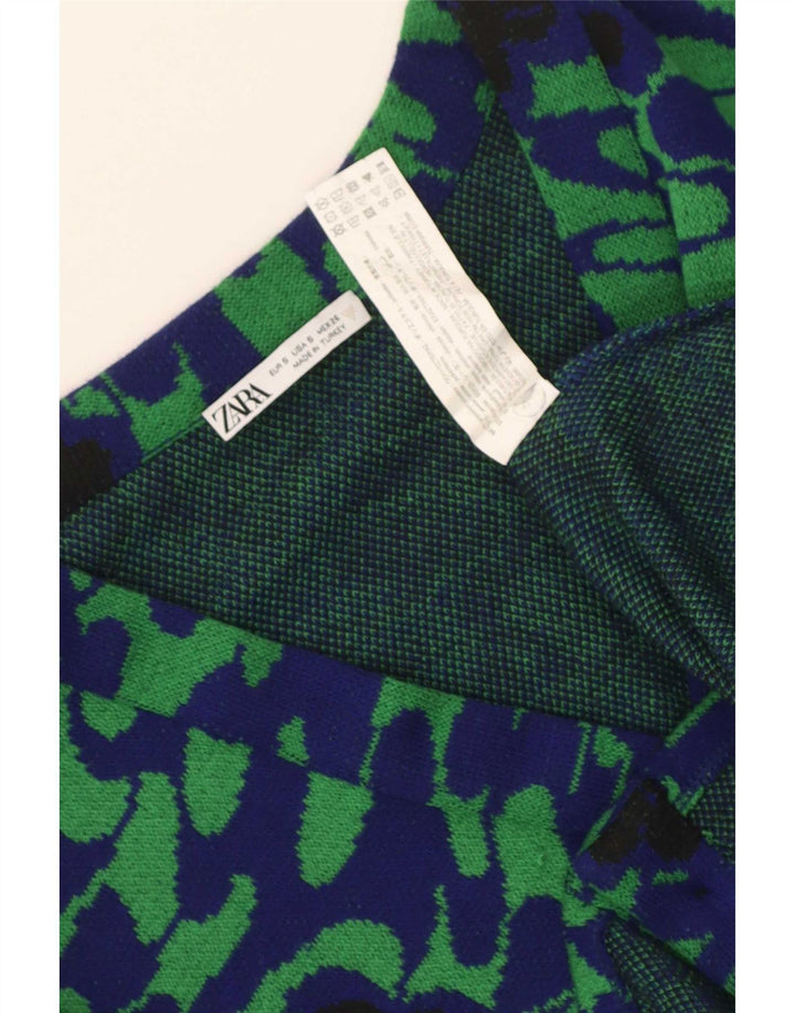 Zara Mujer Crop 3 Botones Blazer Chaqueta UK 10 Small Verde Floral Poliéster
