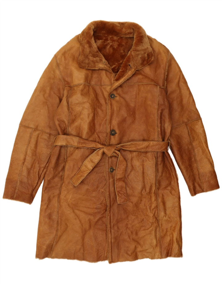 Vintage hombres shearling abrigo IT 52 XL marrón shearling