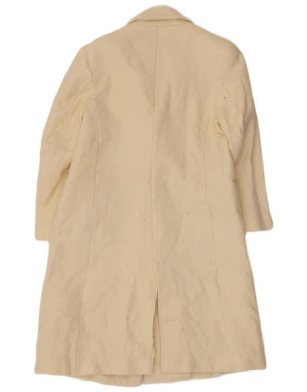 Zara Mujer Abrigo De Doble Botonadura UK 44 Mediano Lana Blanca