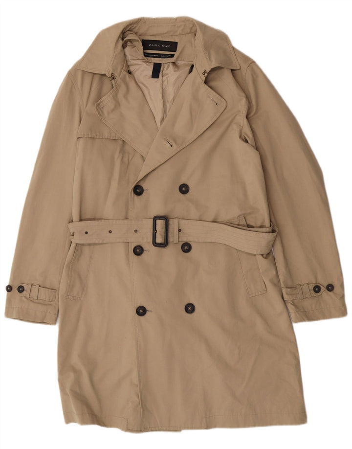 Zara Hombre Gabardina ES 38 Poliéster Beige Medio