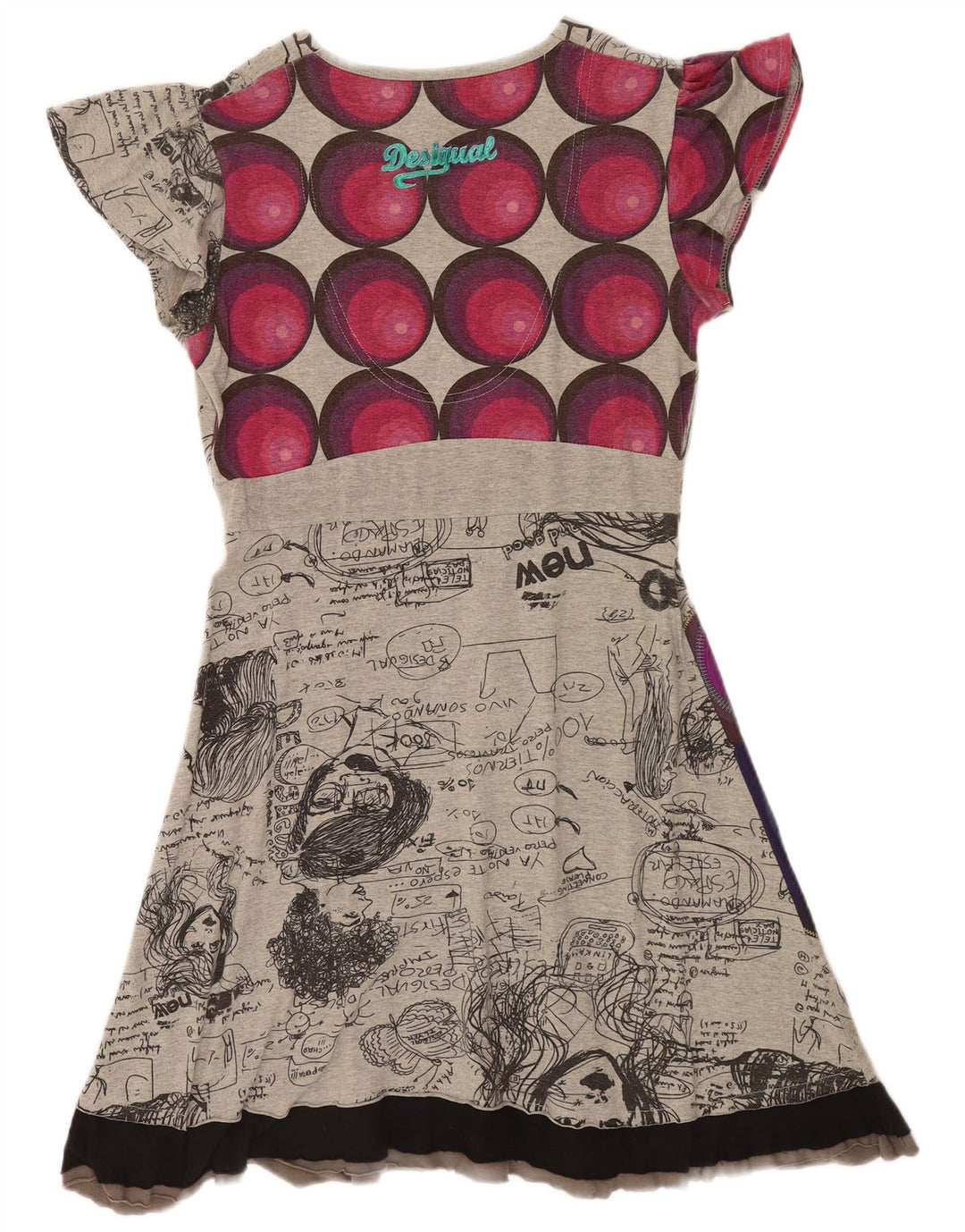 Desigual Vestido Gráfico A-Line para Mujer UK 42 Gris Medio
