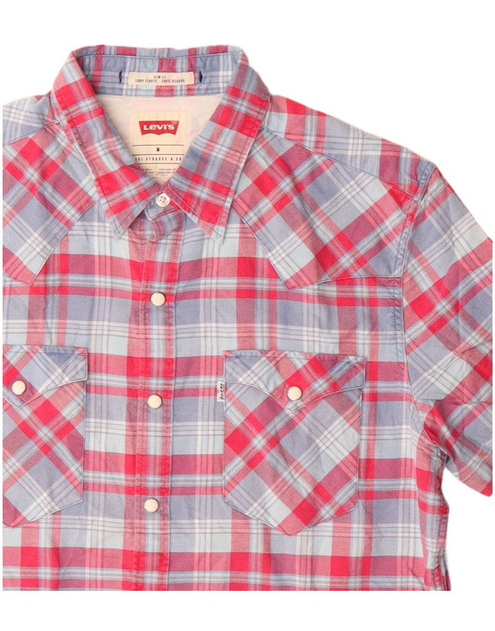Levi's Camisa de manga corta slim fit de algodón a cuadros rojos medianos para hombre
