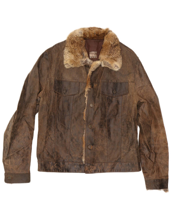 MAYS Chaqueta de cuero para hombre UK 40 Cuero marrón grande