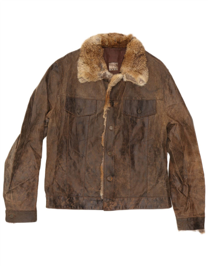 MAYS Chaqueta de cuero para hombre UK 40 Cuero marrón grande