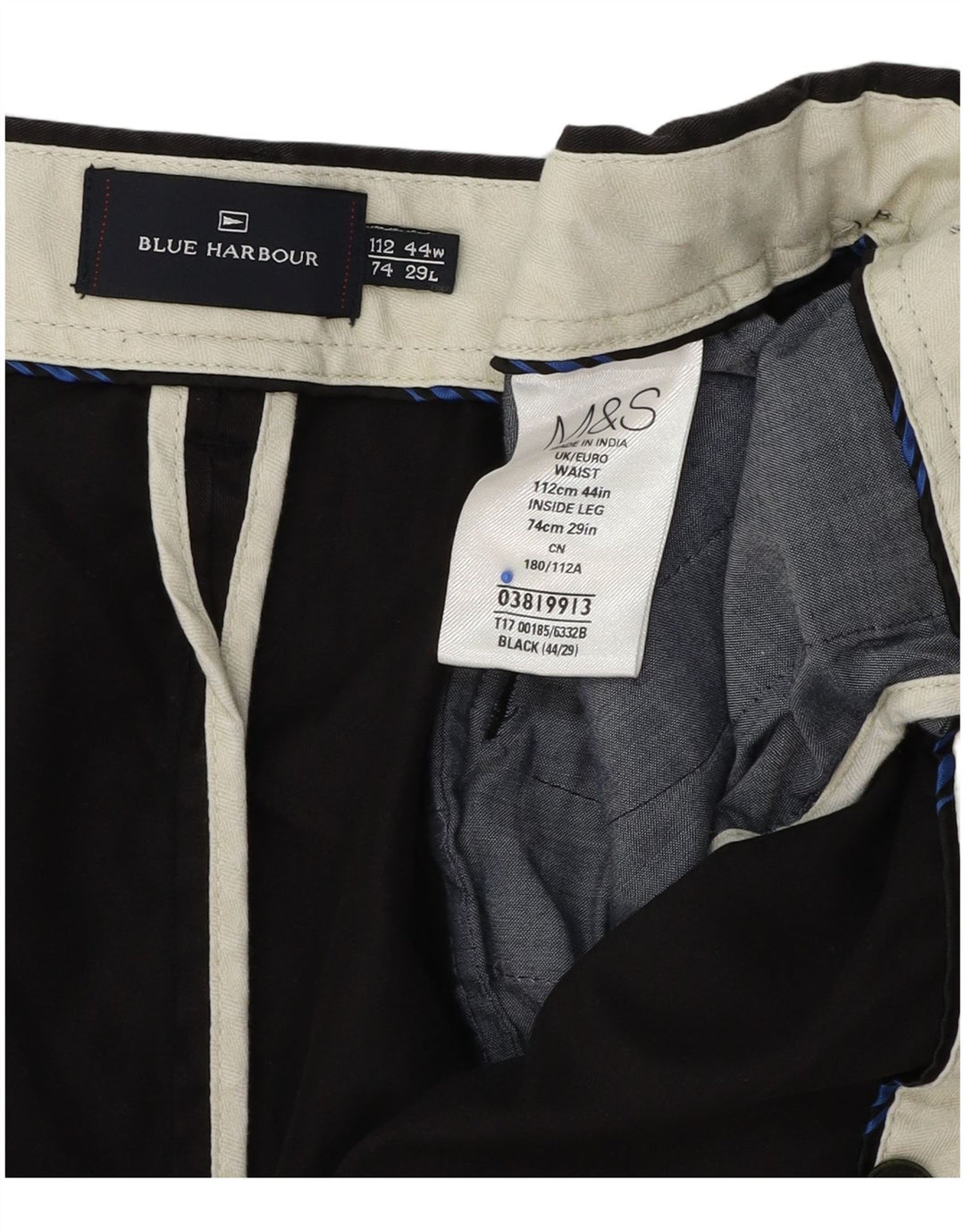Marks & Spencer Pantalón chino azul Harbor de corte regular para hombre W44 L29 Negro