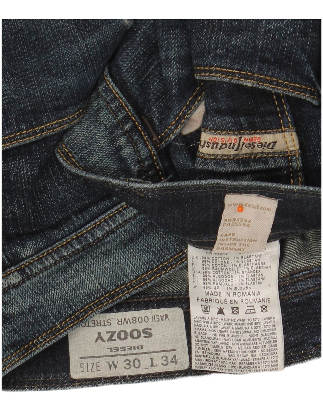 DIESEL Vaqueros Rectos Soozy W30 L34 Algodón Azul Mujer