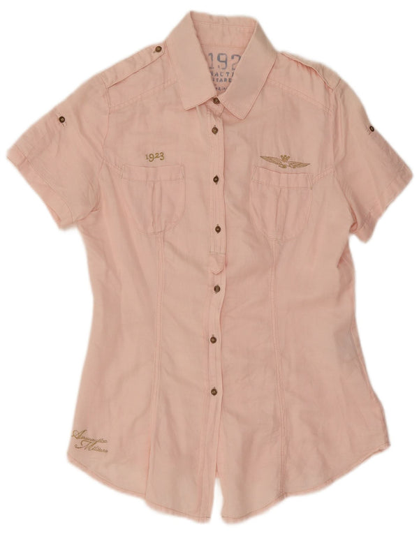 Aeronautica Militare Camisa gráfica de manga corta para mujer UK 10 Small Pink