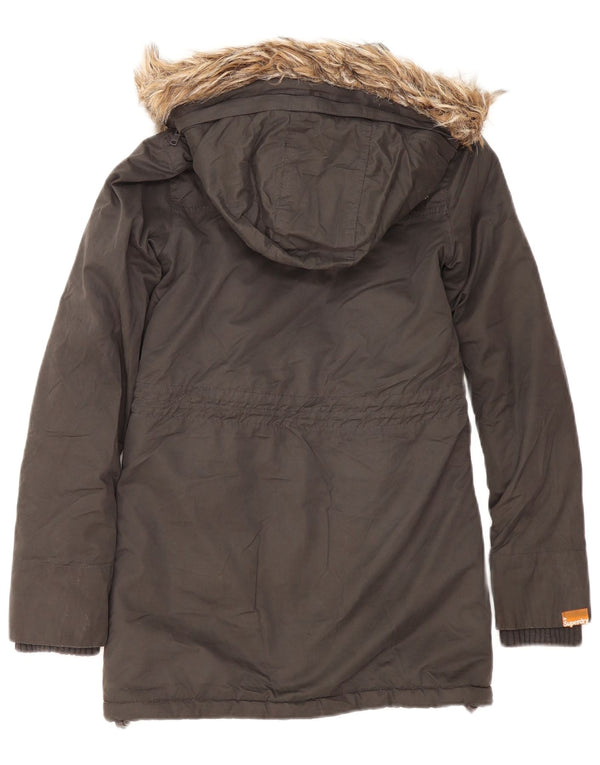Superdry Parka Sherpa con capucha para mujer, talla 38, poliéster gris